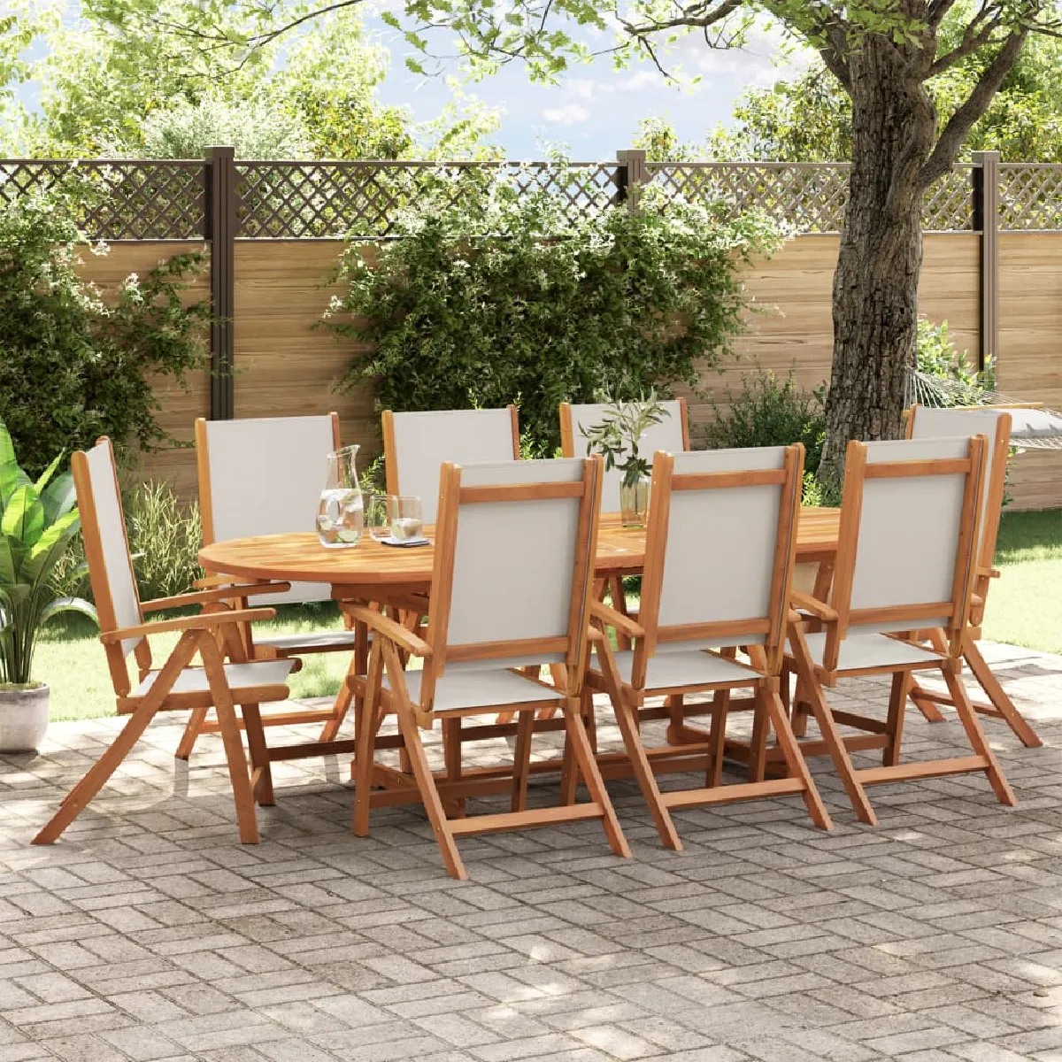 VIDAXL Chaises pliables de jardin 8 pcs Acacia et textilène - vue 2