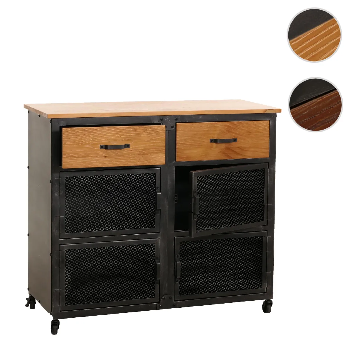 Mendler Commode à roulettes 2 tiroirs - Marron Mendler Commode à roulettes 2 tiroirs - Marron