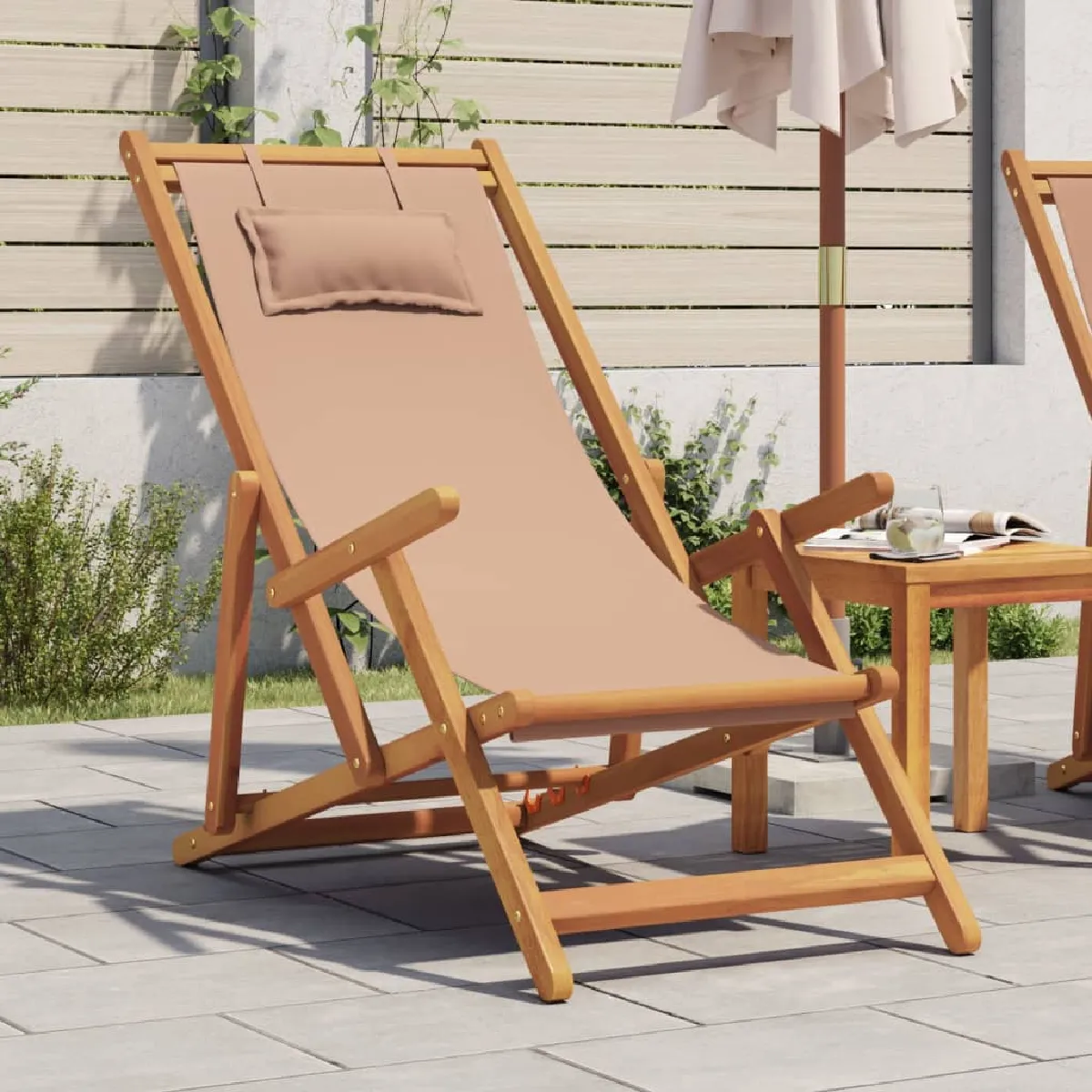VIDAXL Chaise pliable Eucalyptus Taupe VIDAXL Chaise pliable Eucalyptus Taupe