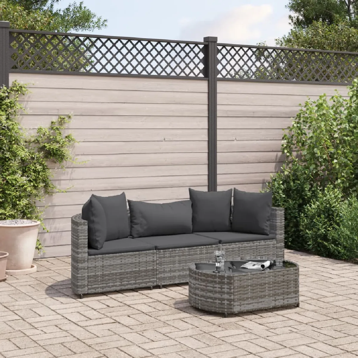 VIDAXL Salon de jardin 4 pcs avec coussins gris