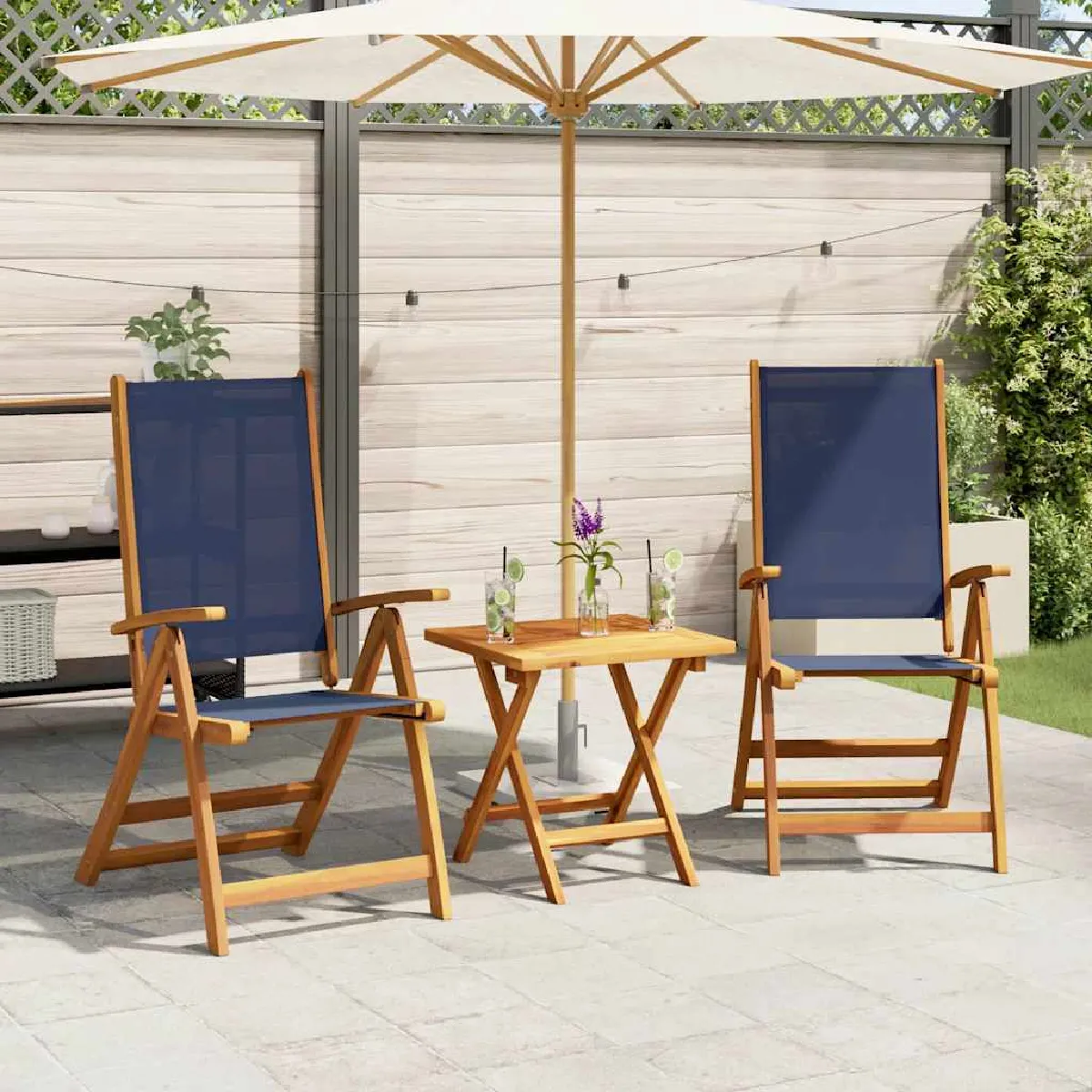 Vidaxl Bleu Chaises Pliables De Jardin 2 Pcs