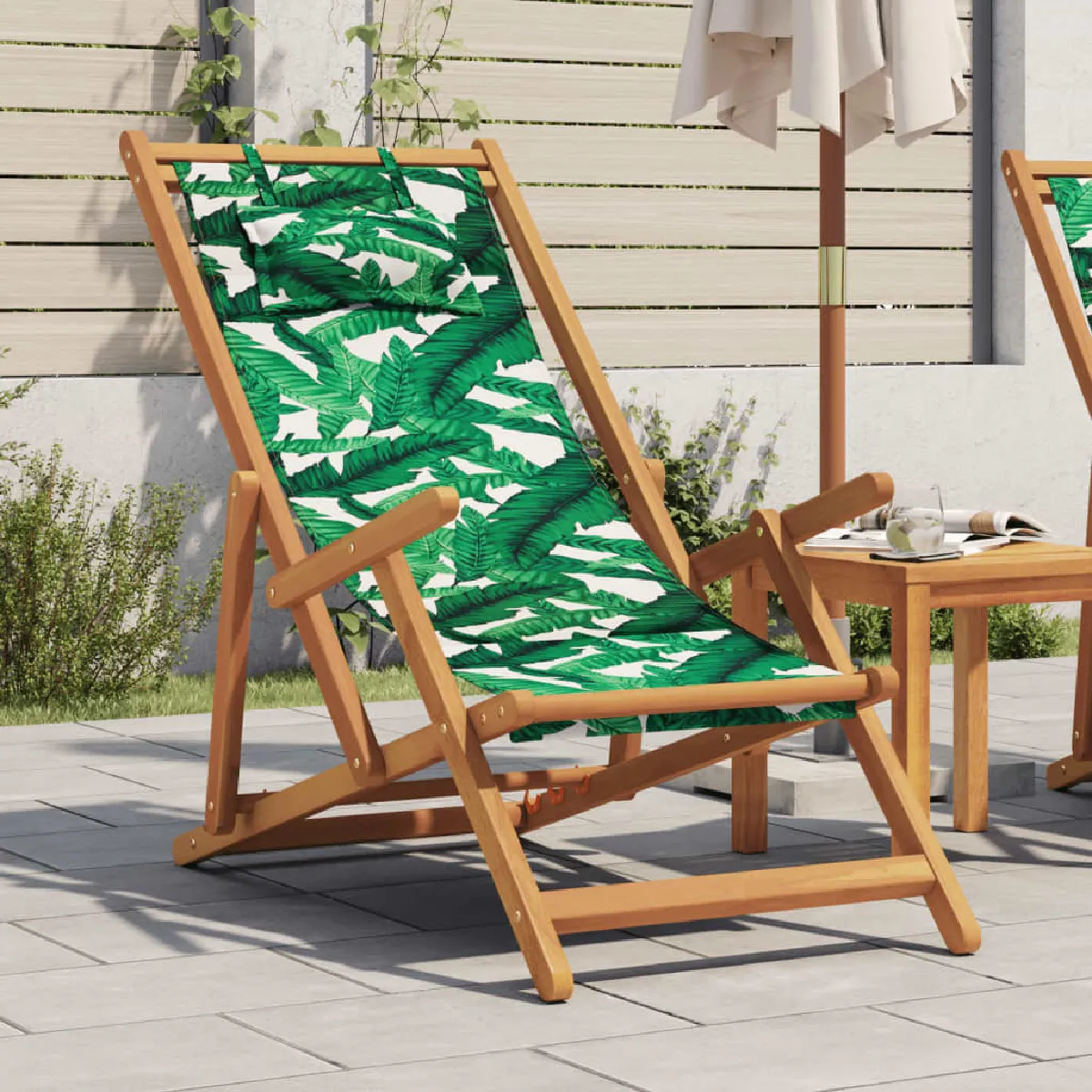 VidaXL Chaise pliable plage - Motif de feuilles