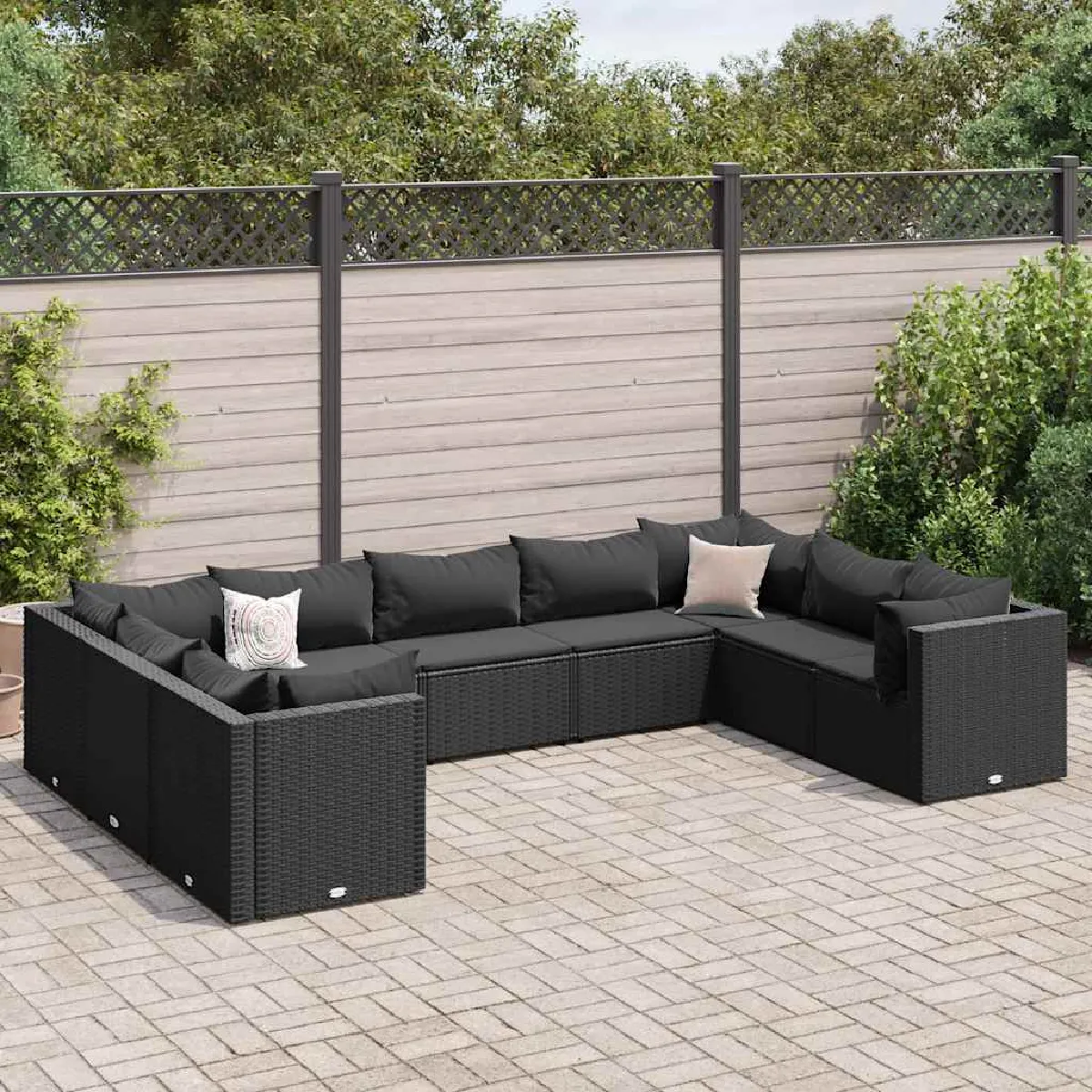 vidaXL Salon de Jardin avec Coussins 9 pcs Canapés de Terrasse Ensemble de Meubles de Patio Mobilier dExtérieur 3271681 - vue 7