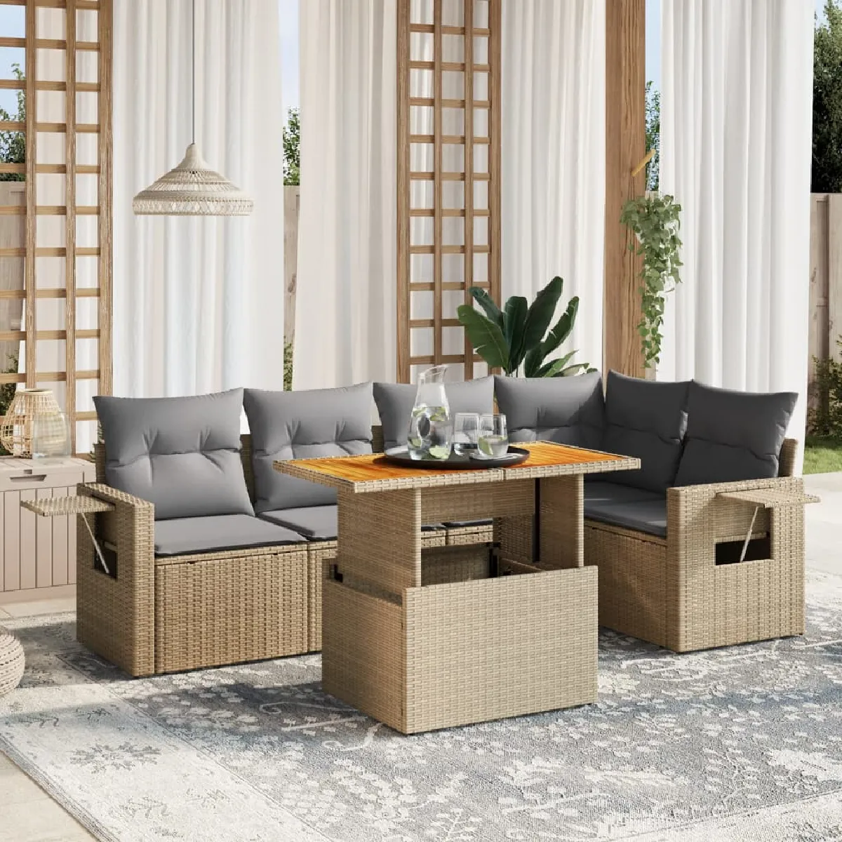 vidaXL - Salon de Jardin - Ensemble 6 Pièces - Beige - Image 3
