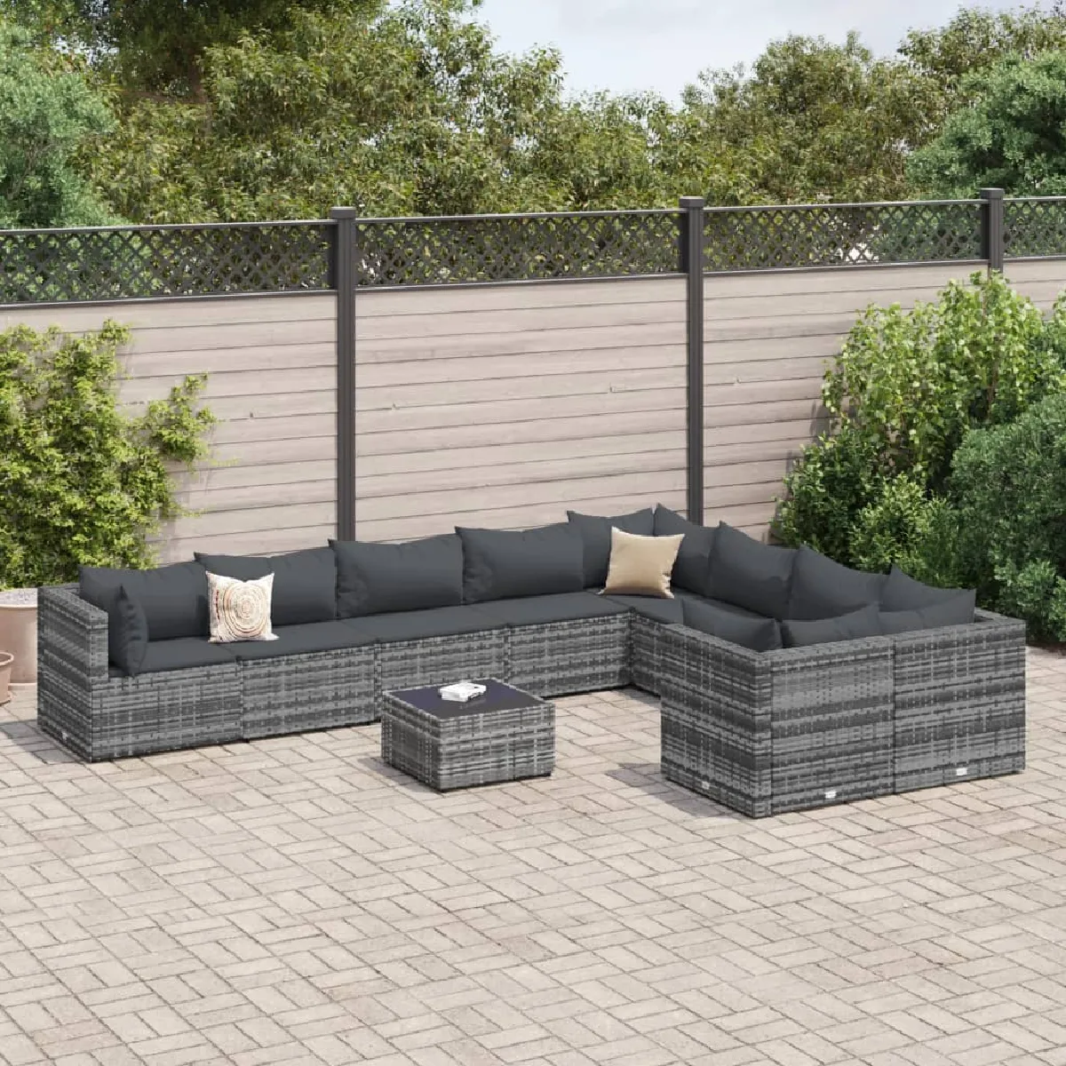 Vidaxl Gris Salon De Jardin 10 Pcs