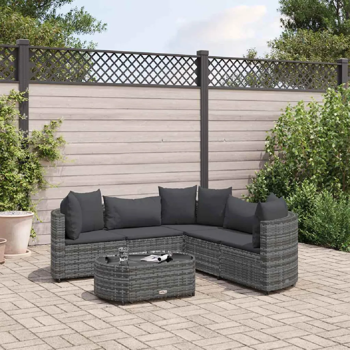 Vidaxl Gris Salon De Jardin 6 Pcs
