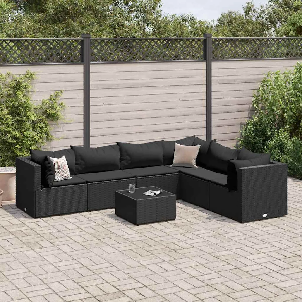 vidaXL Salon de jardin 7 pcs Coussins résine tressée - vue 2
