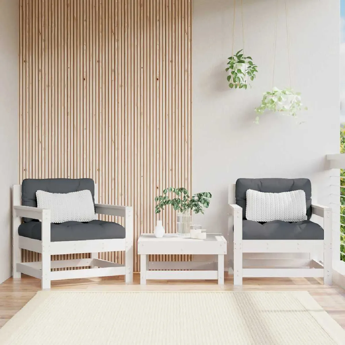 vidaXL Chaises de jardin et coussins lot de 2 bois de pin massif - vue 3