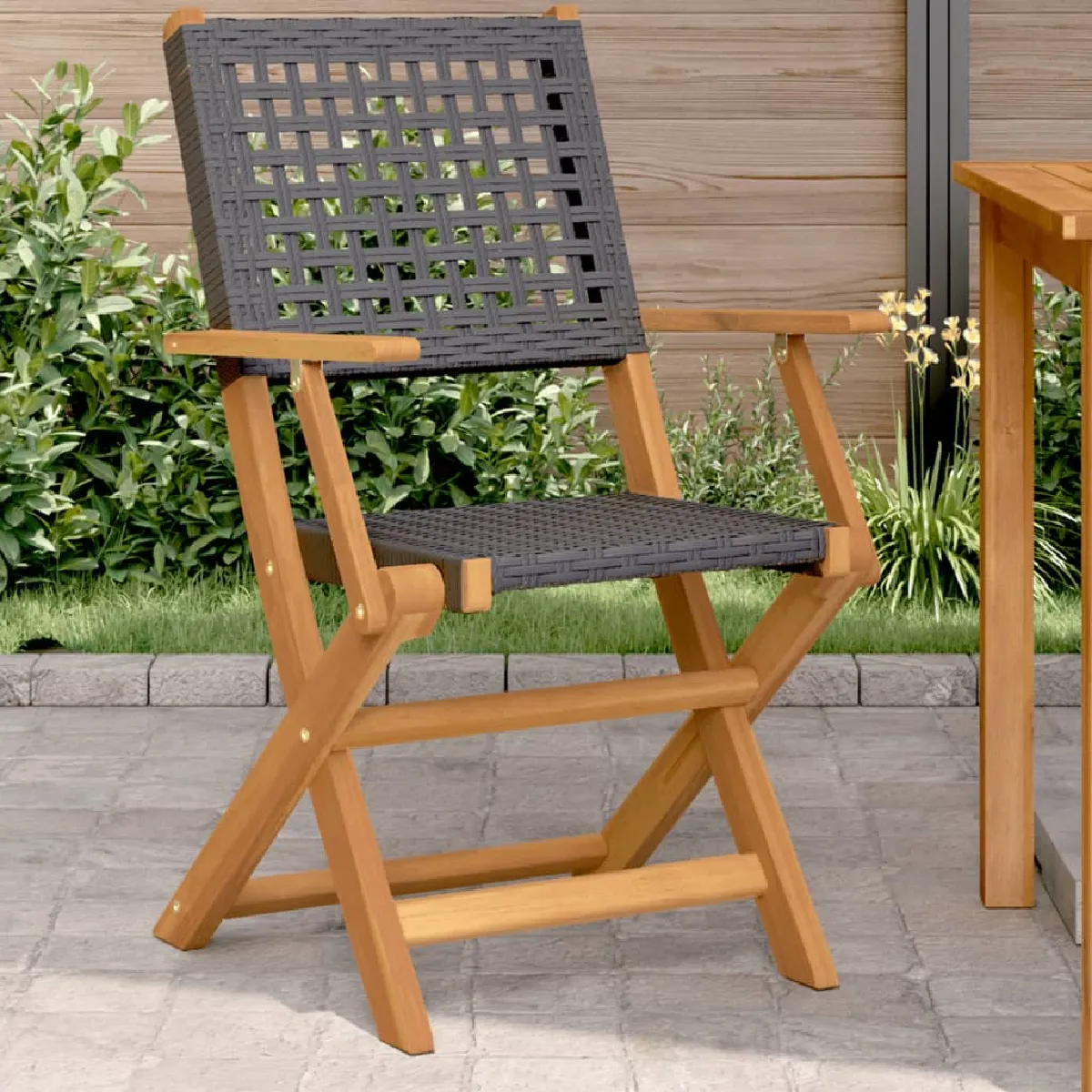 vidaXL Lot de 2 chaises de jardin bois massif d'acacia et rotin - vue 2