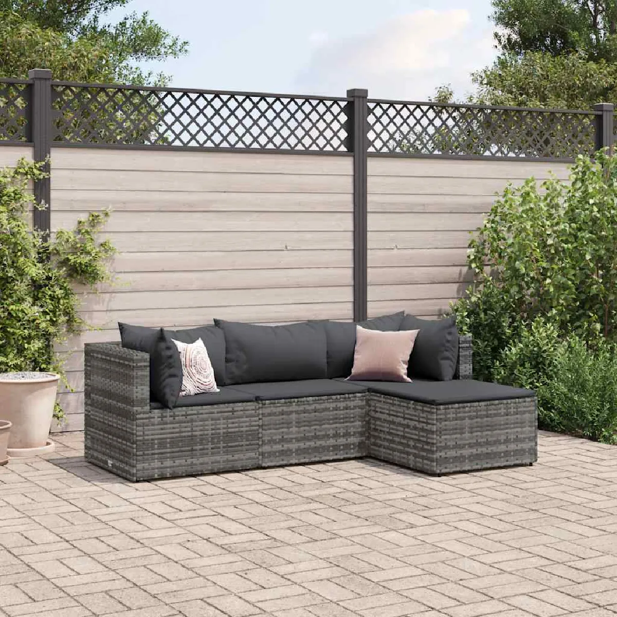 vidaXL Salon de jardin 4 pcs avec coussins Résine tressée ensemble de canapés dextérieur canapé dangle de jardin 3308050 - vue 4