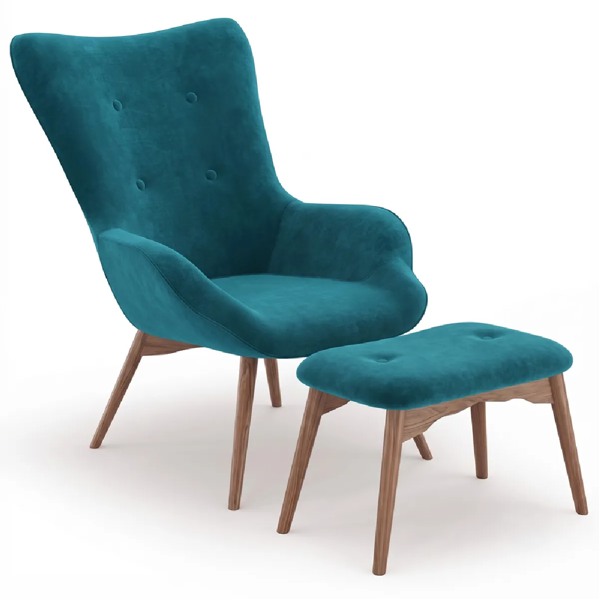 Fauteuil avec repose-pieds - Revêtu de velours - Style scandinave - Huda Vert Fauteuil avec repose-pieds - Revêtu de velours - Style scandinave - Huda Vert