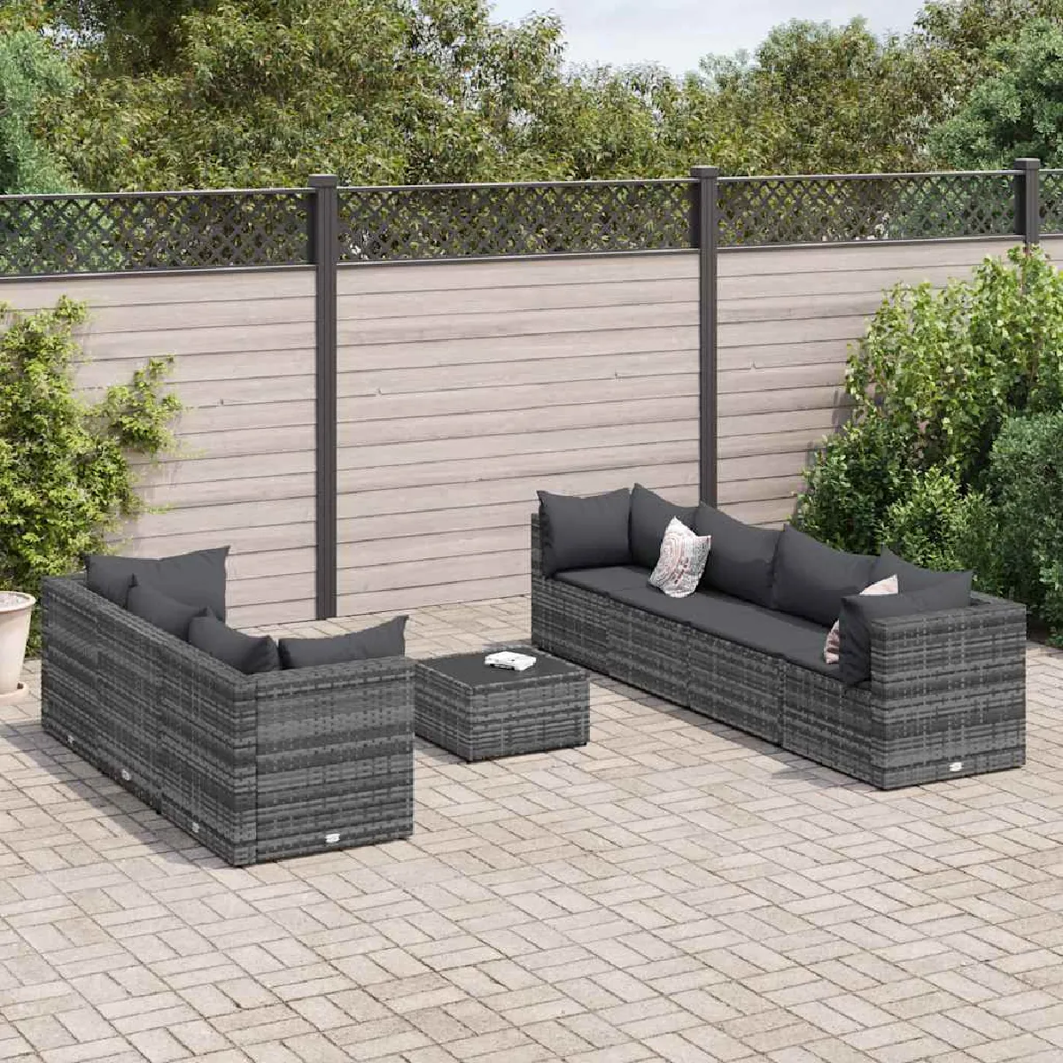 Vidaxl Gris Salon De Jardin 8 Pcs