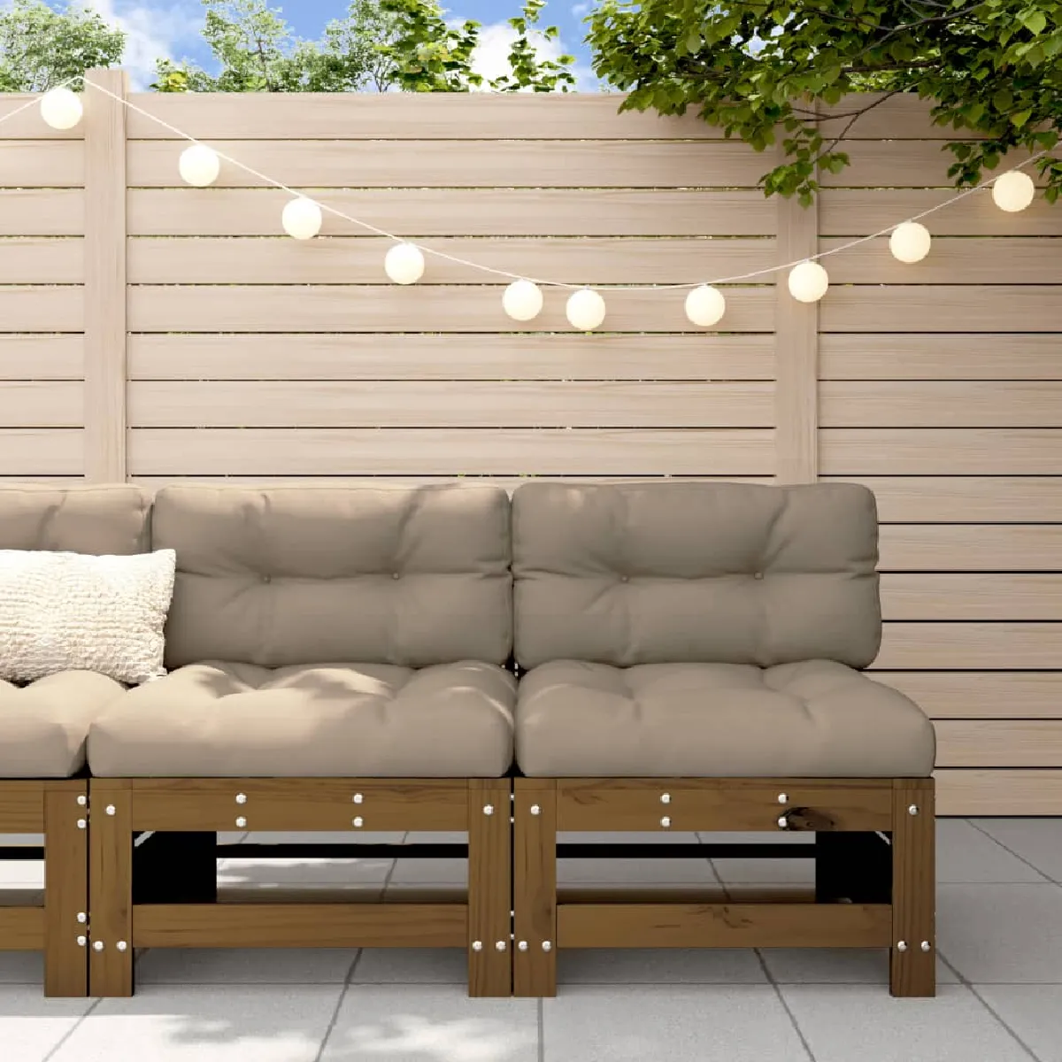 vidaXL Canapés centraux avec coussins 2 pcs bois de pin massif canapé de jardin siège de jardin siège d'extérieur 825458 - vue 5