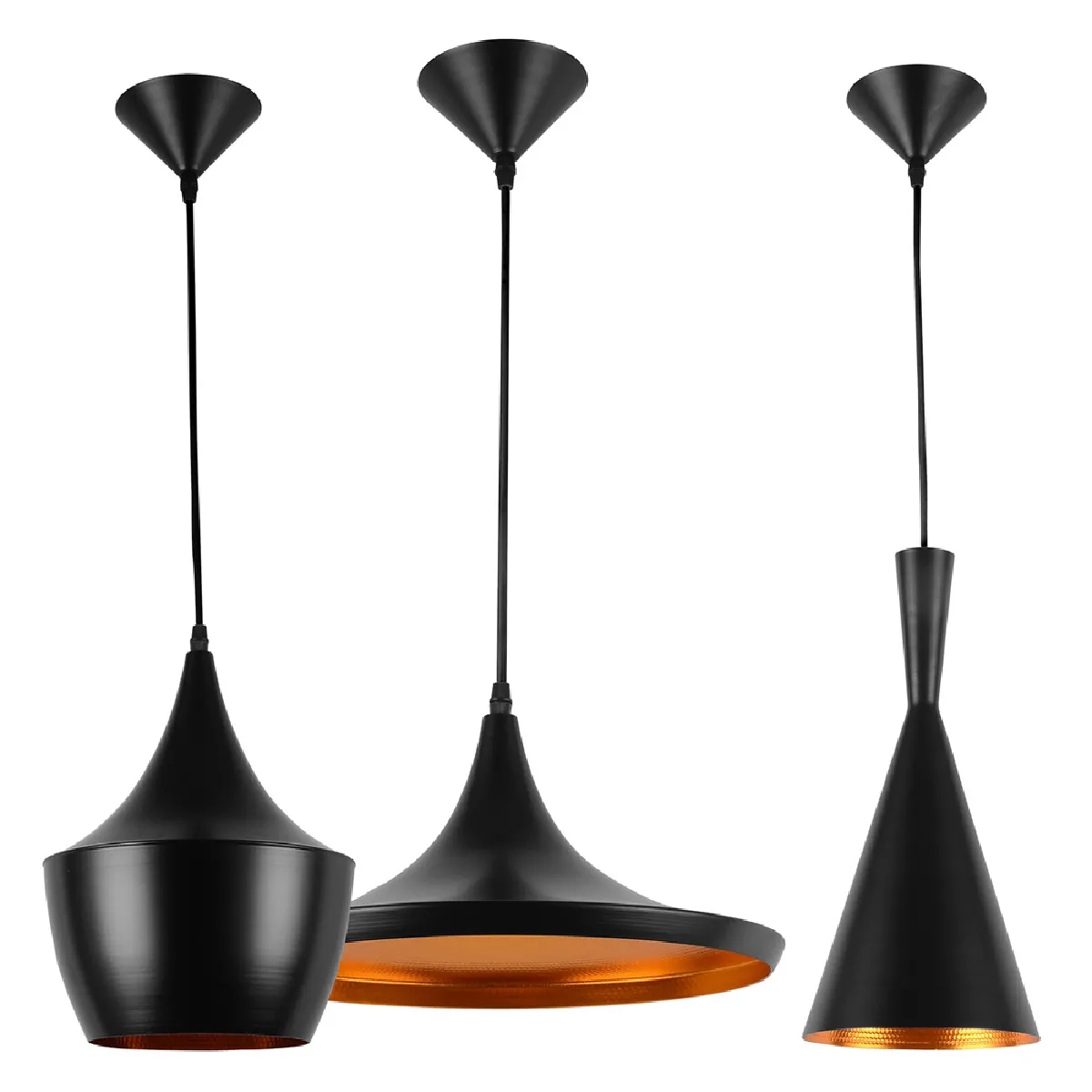 Pack de 3 Lampes de Plafond Suspendues - Design Industriel - Extensive Noir Pack de 3 Lampes de Plafond Suspendues - Design Industriel - Extensive Noir