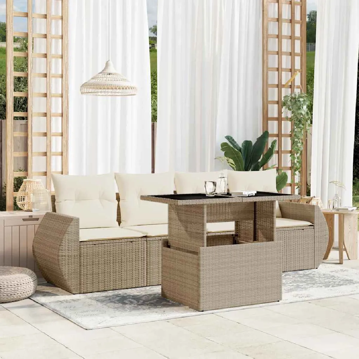 Vidaxl Beige Salon De Jardin 5 Pièces