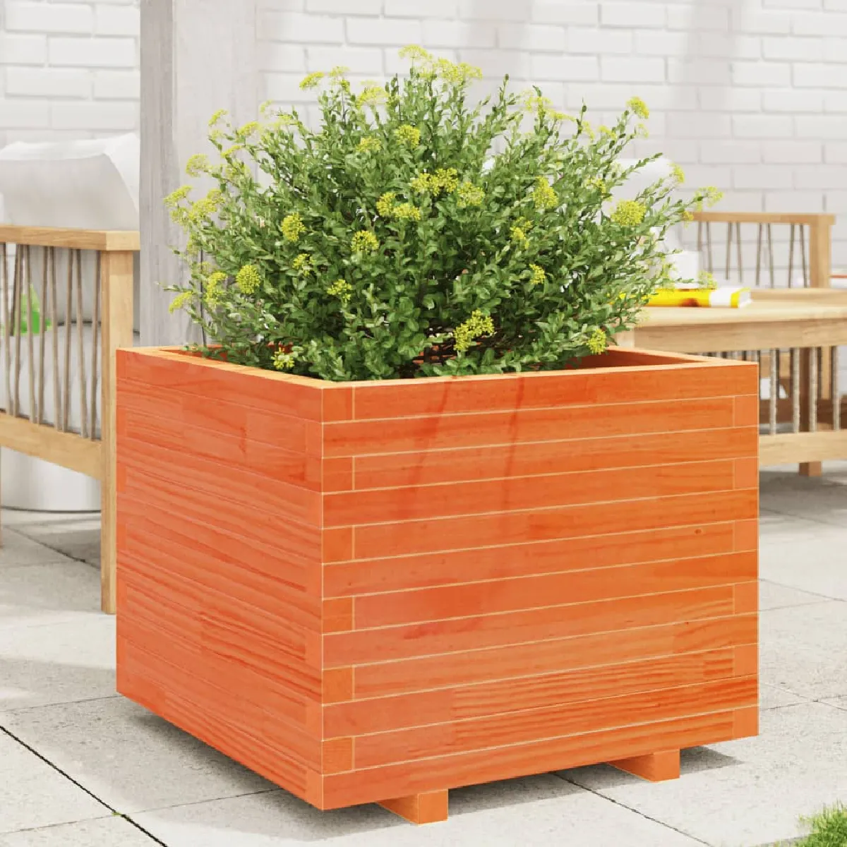 Non Communiqué Marron Jardinière Cire 60X60x49,5 Cm Bois De Pin Massif - Image 3