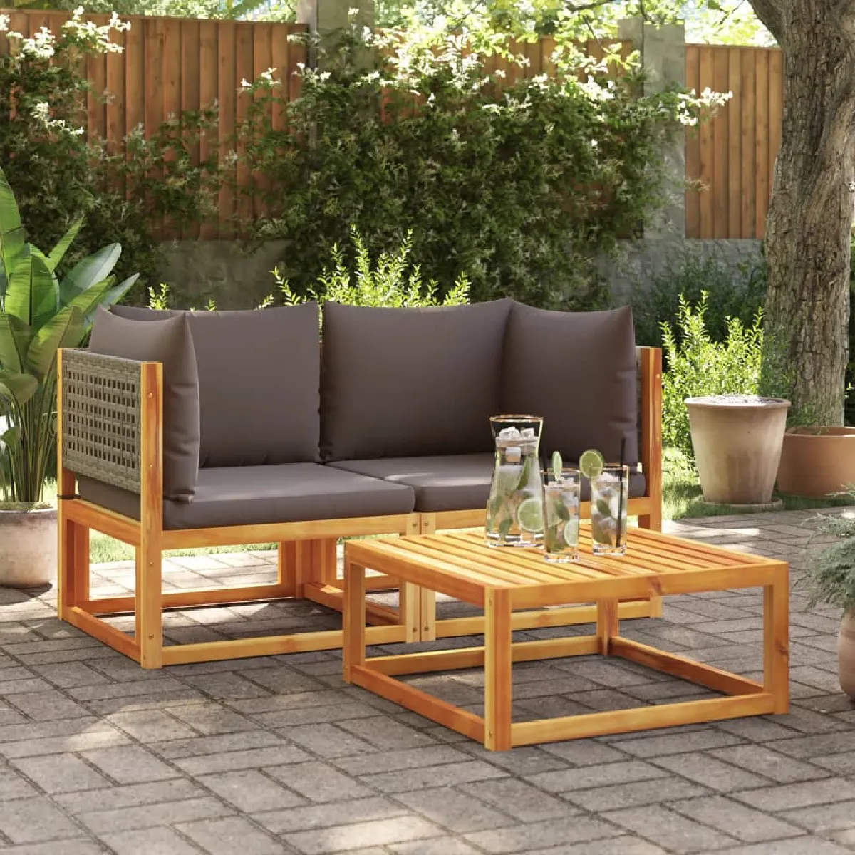 vidaXL Canapés d'angle de jardin 2 pcs Bois d'acacia - vue 2