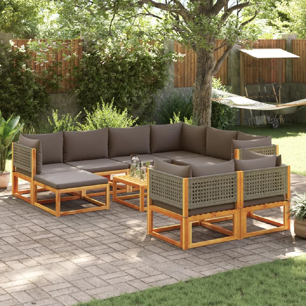 vidaXL Salon de jardin avec coussins 10 pcs Bois d'acacia solide - vue 2