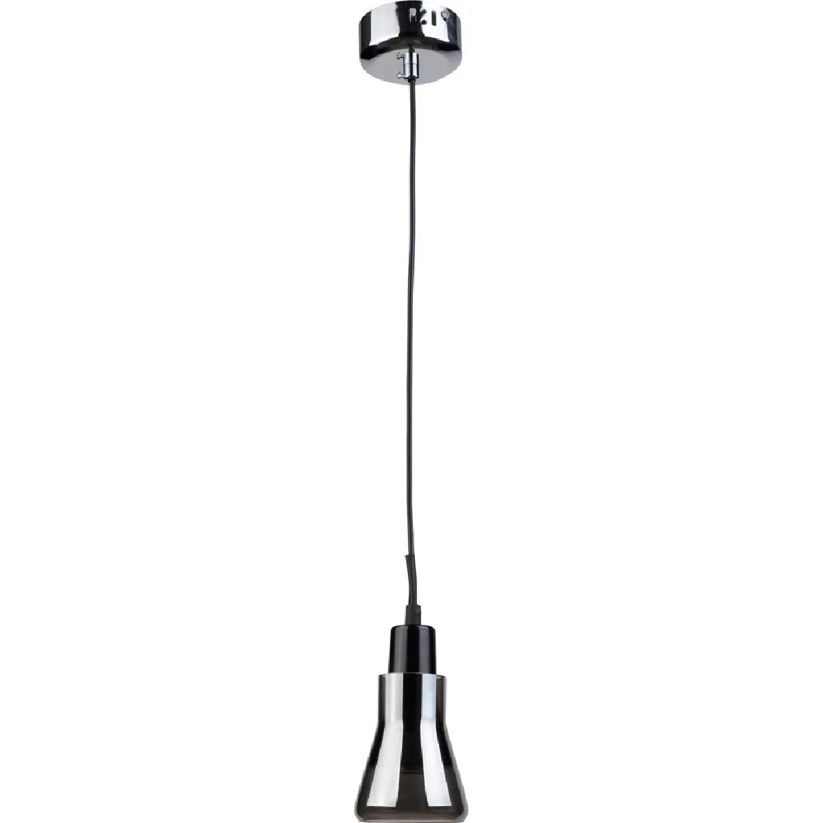 Lampe de plafond design - Petite suspension en métal chromé - Carter Gris transparent Lampe de plafond design - Petite suspension en métal chromé - Carter Gris transparent