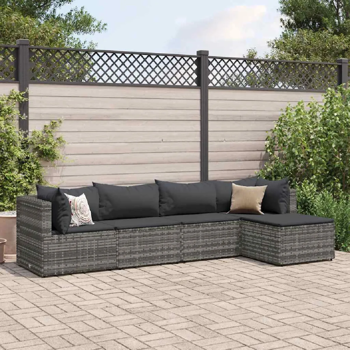 Vidaxl Gris Salon De Jardin 5 Pcs Avec Coussins