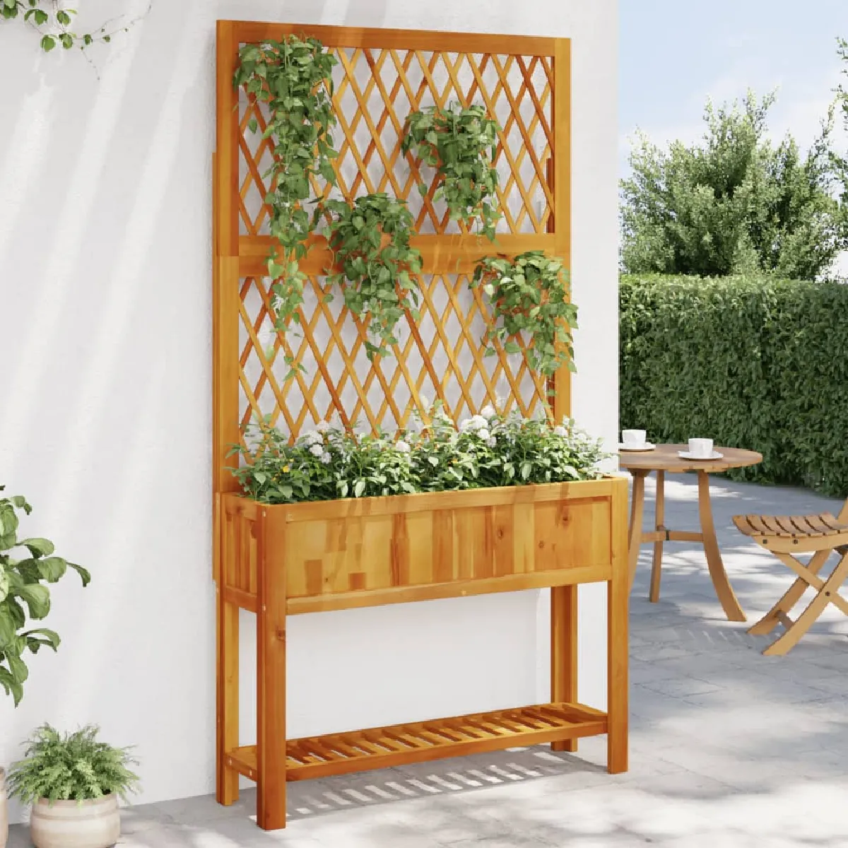 vidaXL Jardinière avec treillis et étagère - Acacia