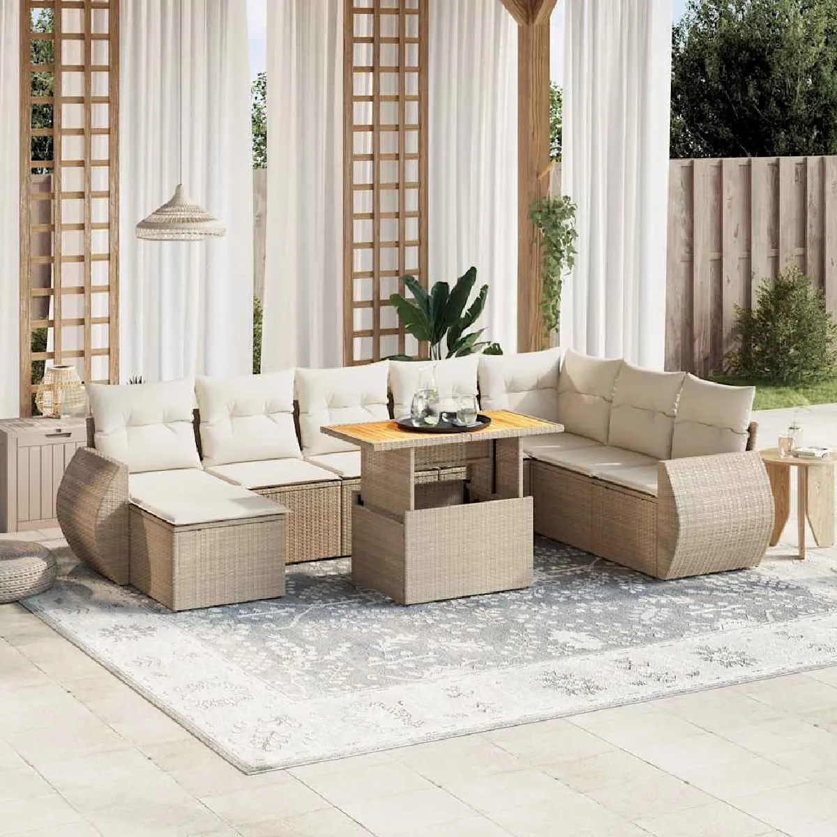 vidaXL Salon de Jardin avec Coussins 9 pcs Canapés de Terrasse Ensemble de Meubles de Patio Mobilier dExtérieur 3271681 - vue 8