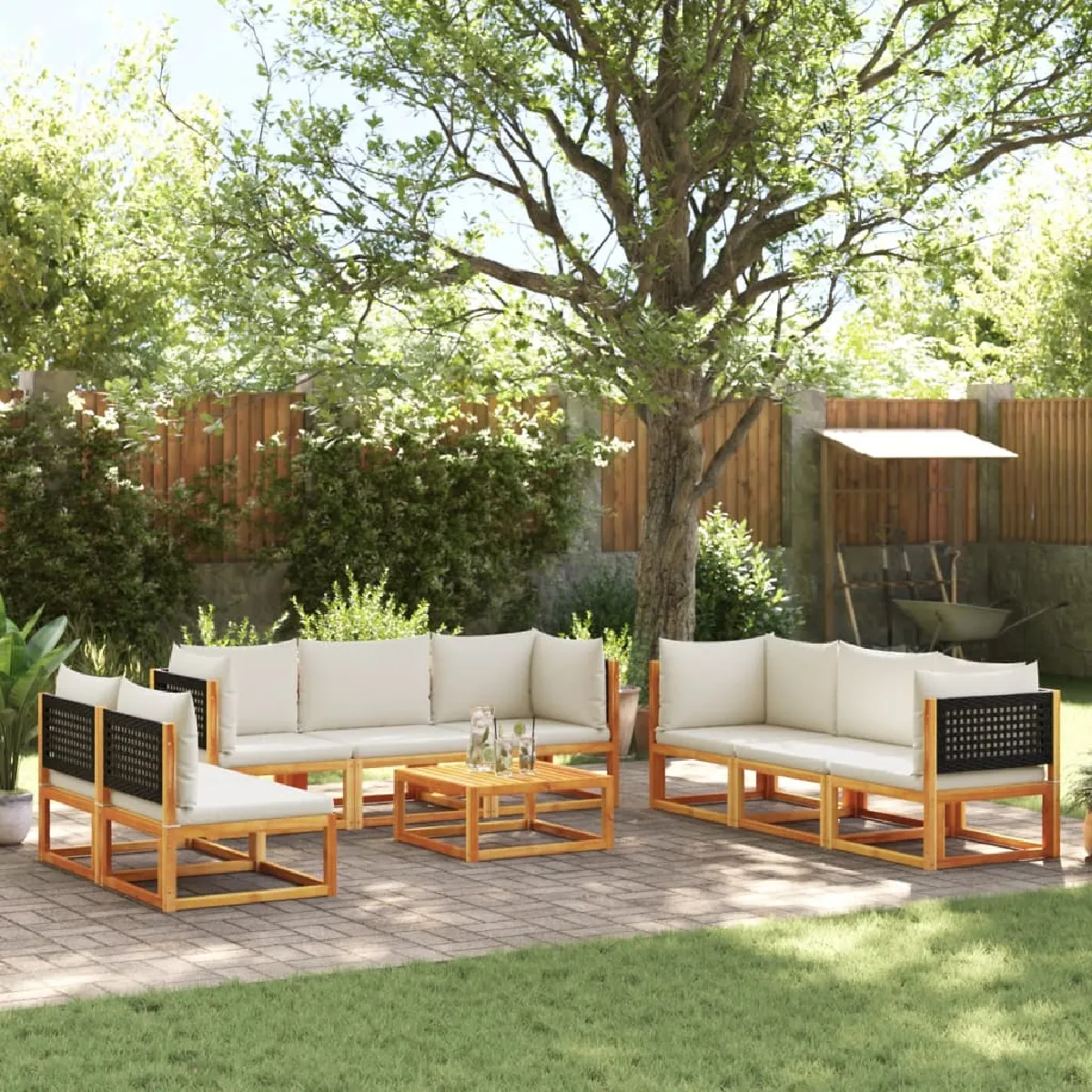 vidaXL Salon de jardin avec coussins 9 pcs Bois massif d'acacia