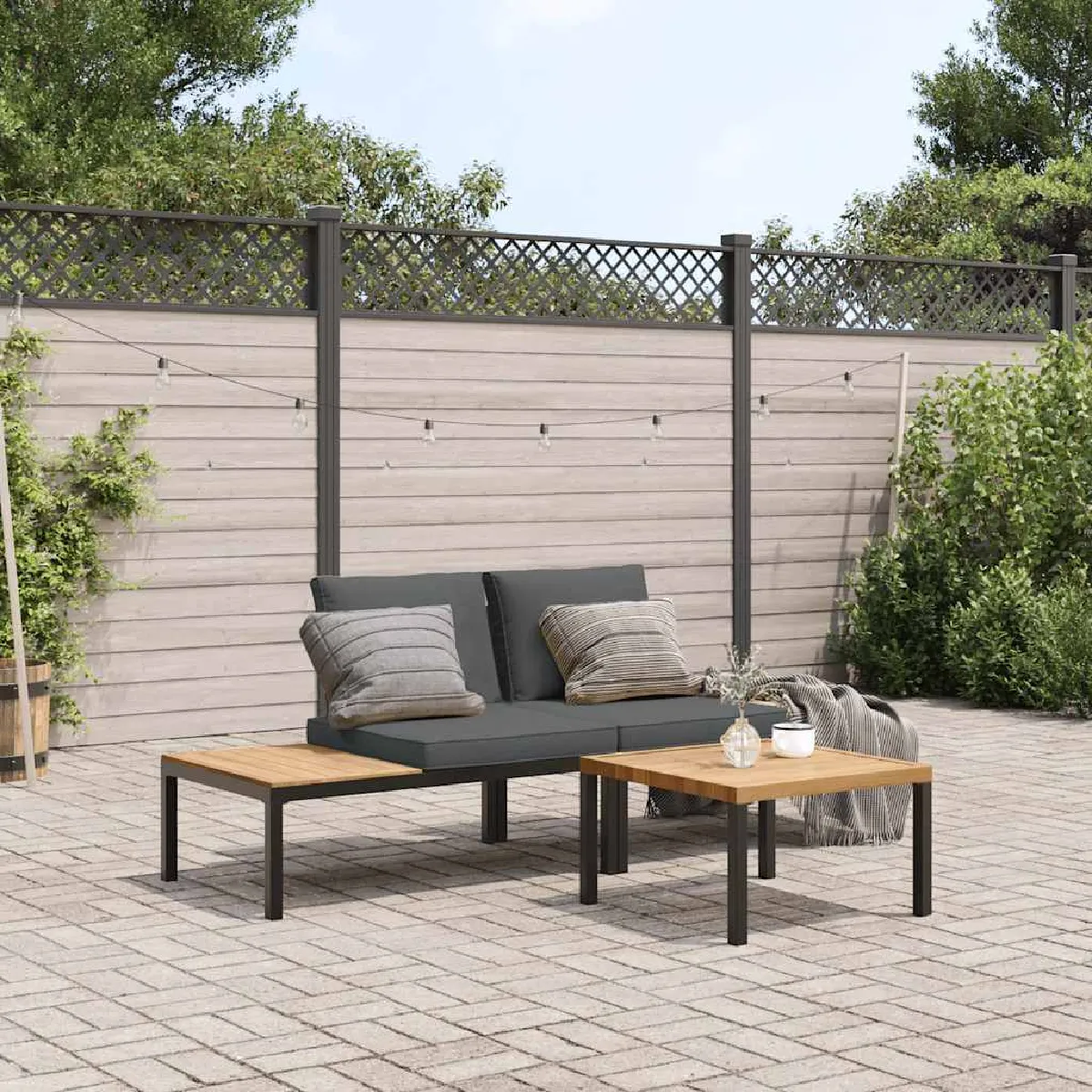 vidaXL Salon de jardin 3 pièces avec coussins - Noir