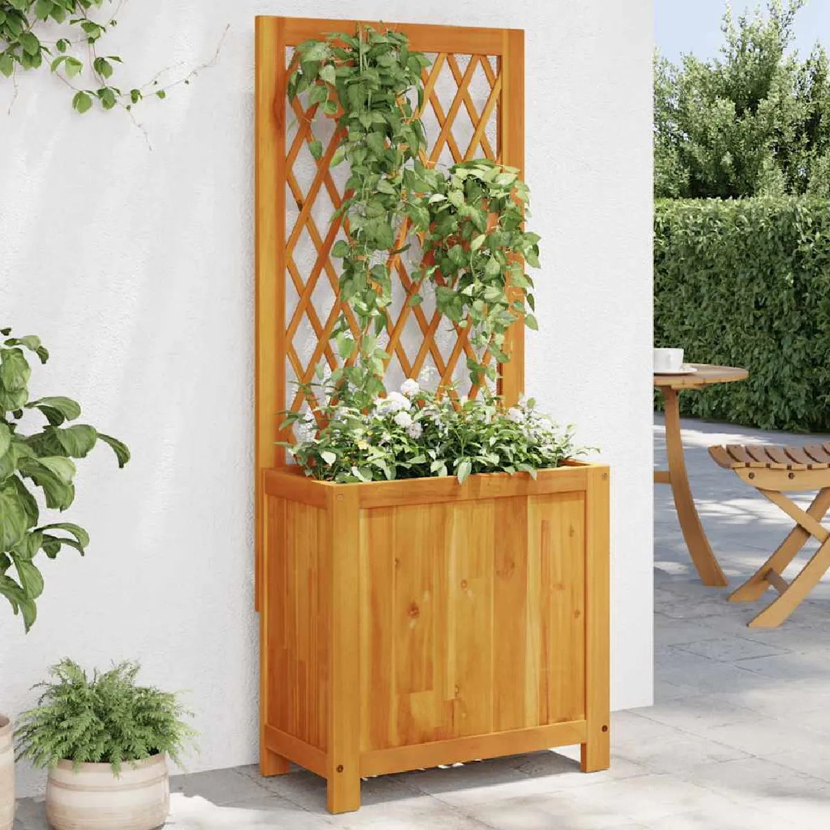 vidaXL Jardinière avec treillis 55x29 5x132 cm bois massif d'acacia jardinière de jardin jardinière de patio boîte à 364900