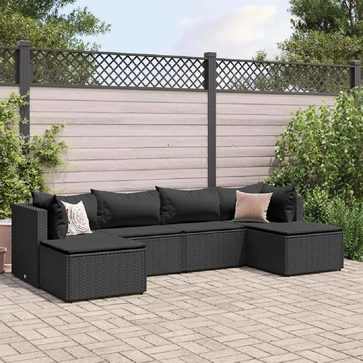 vidaXL Salon de jardin 6 pcs avec coussins Résine tressée ensemble de canapés dextérieur canapé dangle de jardin 3308243 - vue 4