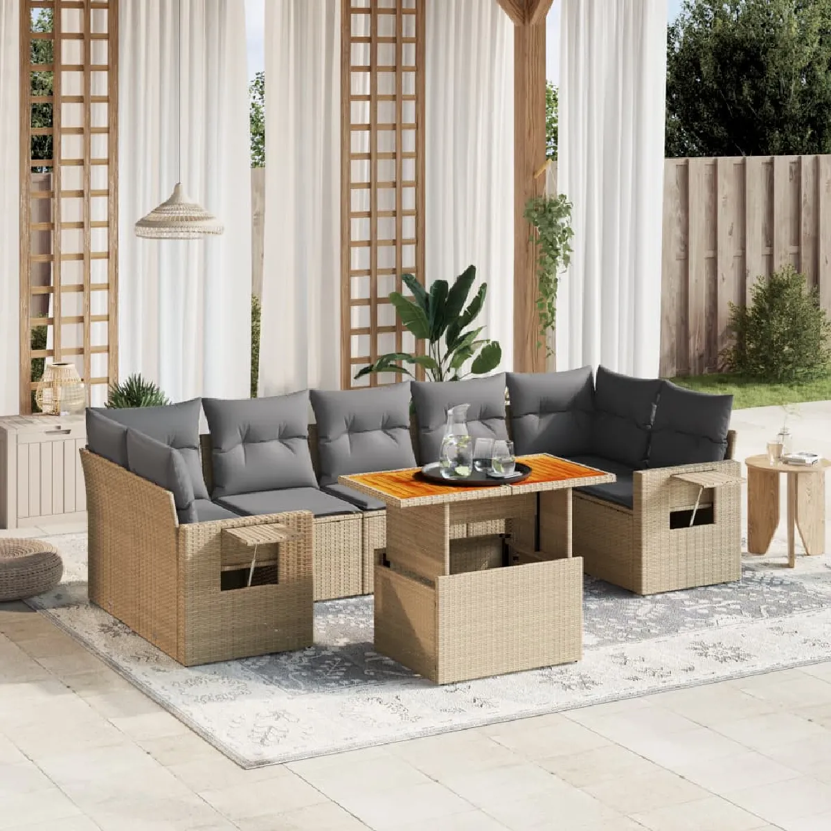 Non Communiqué Beige Vidaxl Salon De Jardin Avec Coussins 8 Pcs, Canapés De Terrasse, Ensemble De Meubles De Patio, Mobilier D'extérieur, 3271668 - Image 3
