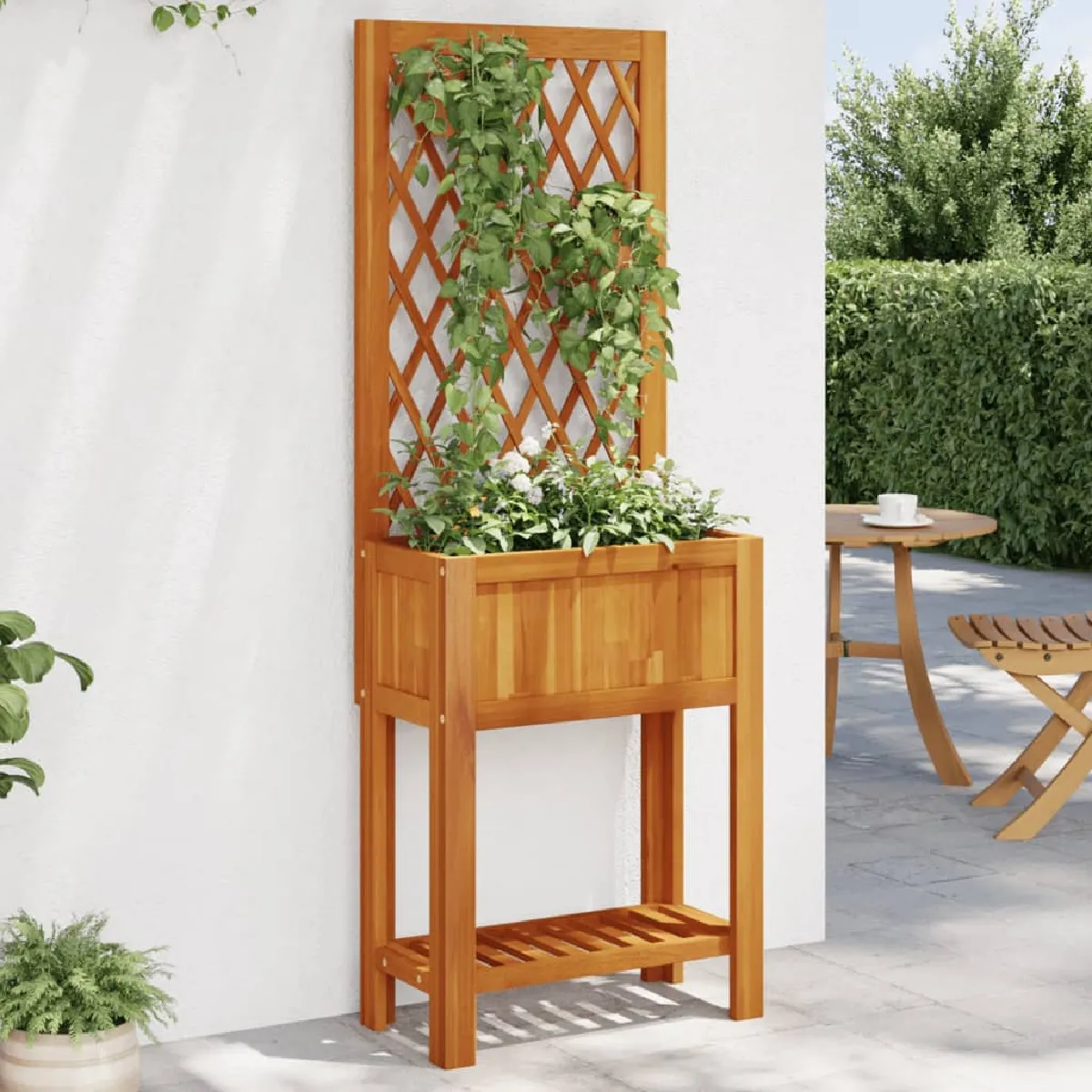 vidaXL Jardinière avec treillis et étagère bois massif d'acacia jardinière de jardin jardinière de patio boîte à plantes 364898 - vue 2