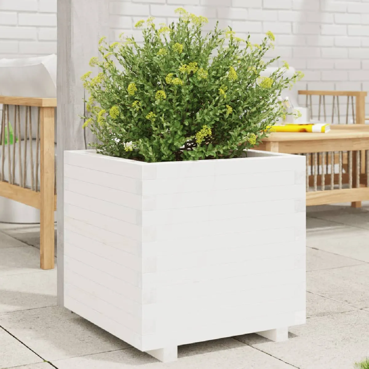 Vidaxl Blanc Jardinière - Bois De Pin Massif