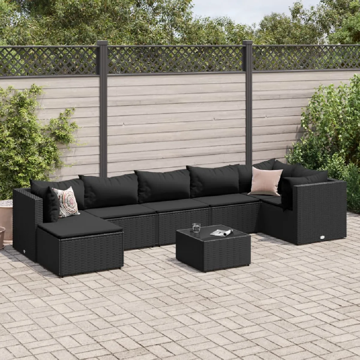 VidaXL Salon de Jardin - 8 pièces - Noir Résine Tressée