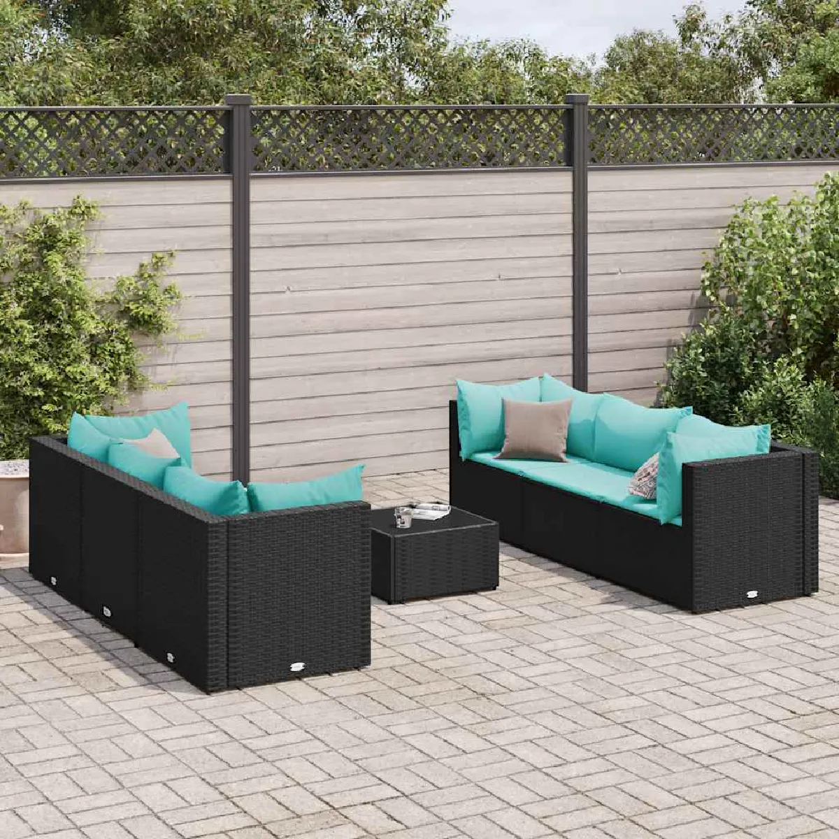 vidaXL Salon de jardin 7 pcs avec coussins Noir