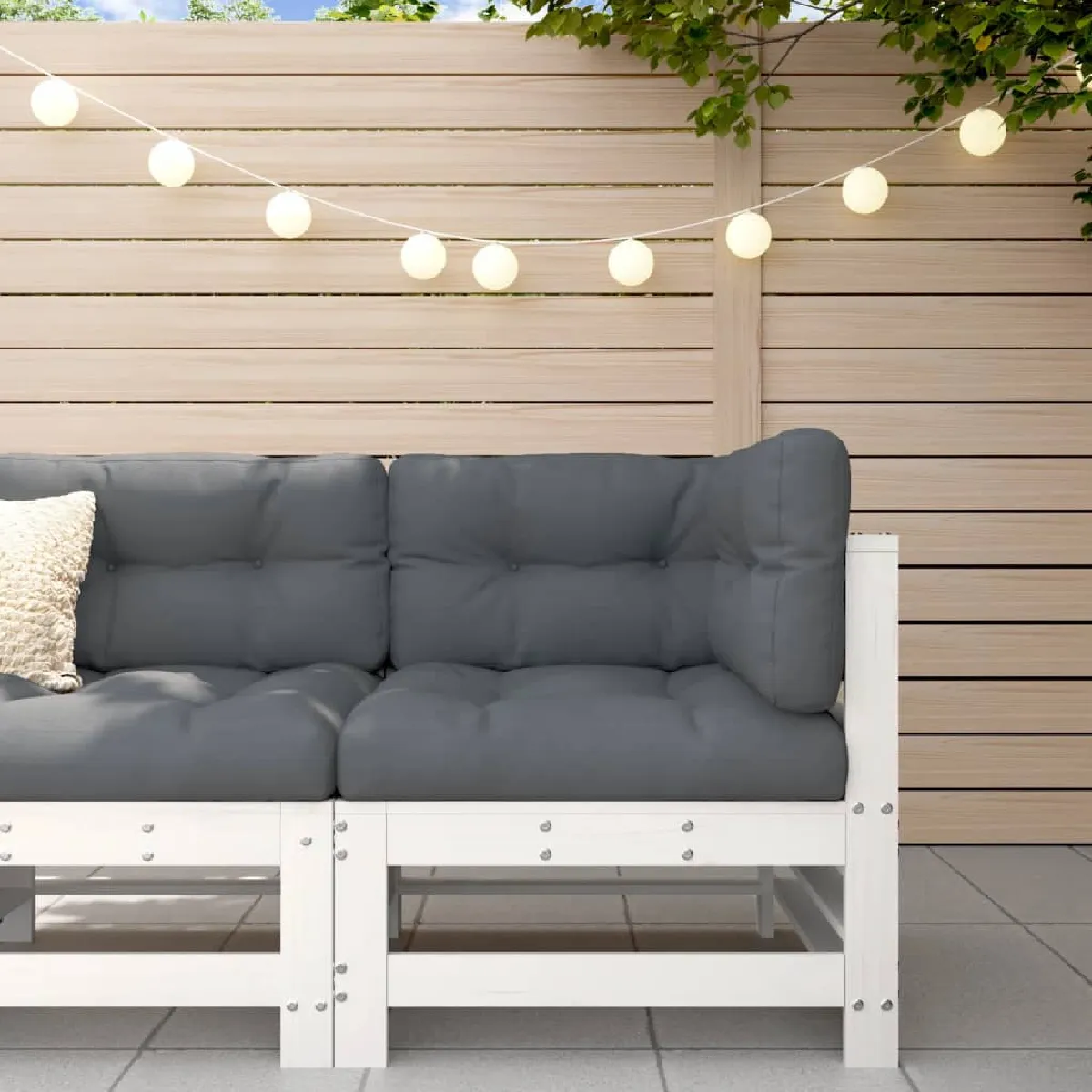Non Communiqué Blanc Vidaxl Canapé D'angle Avec Coussins, Siège Avec Dossier, Meuble De Jardin Terrasse Balcon Patio Extérieur, Bois De Pin 825654 - Image 3