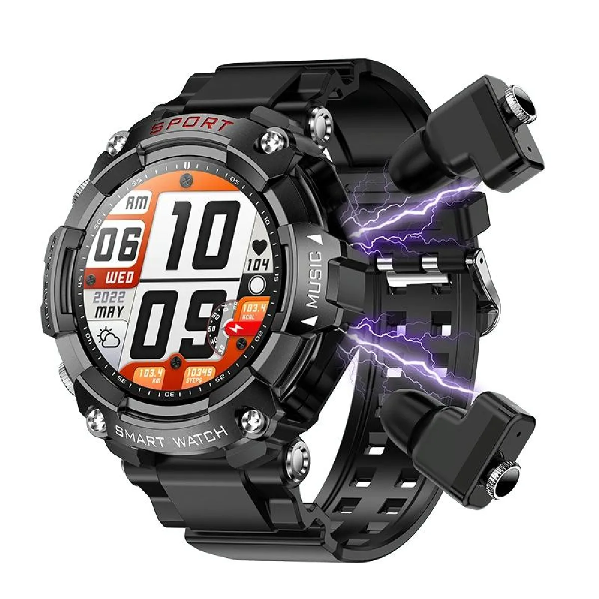 Yonis Noir Montre Connectée Écouteurs Bluetooth Intégrés