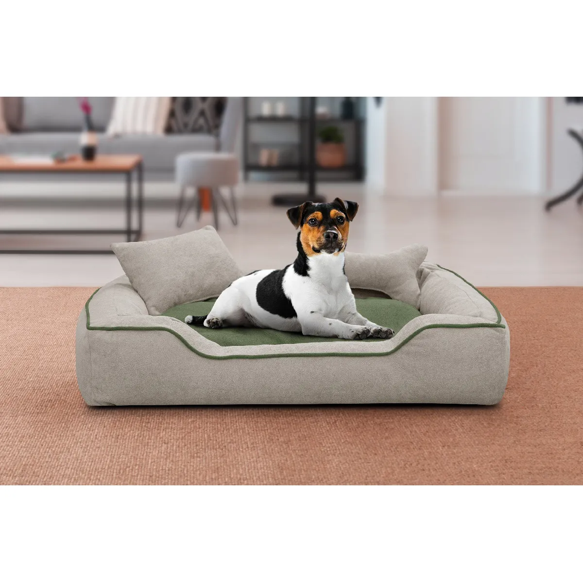 Comparer les prix de Panier pour chien et chat 100 x 80 cm tissu beige clair et vert - BONNIE