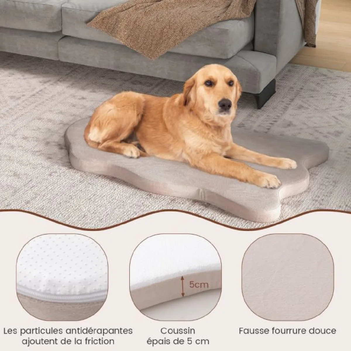 Comparer les prix de Grand lit pour chien en mousse à mémoire avec housse amovible et fond antidérapant coussin orthopédique pour chien 110 x 66 x 5 cm beige 20_0006951