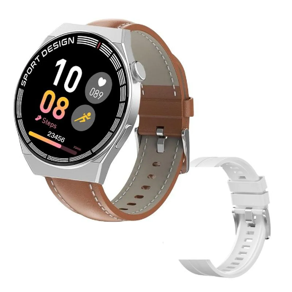 YONIS - Montre Connectée - 1.28 Pouces - Bluetooth - NFC - Cuir - Marron - Image 2