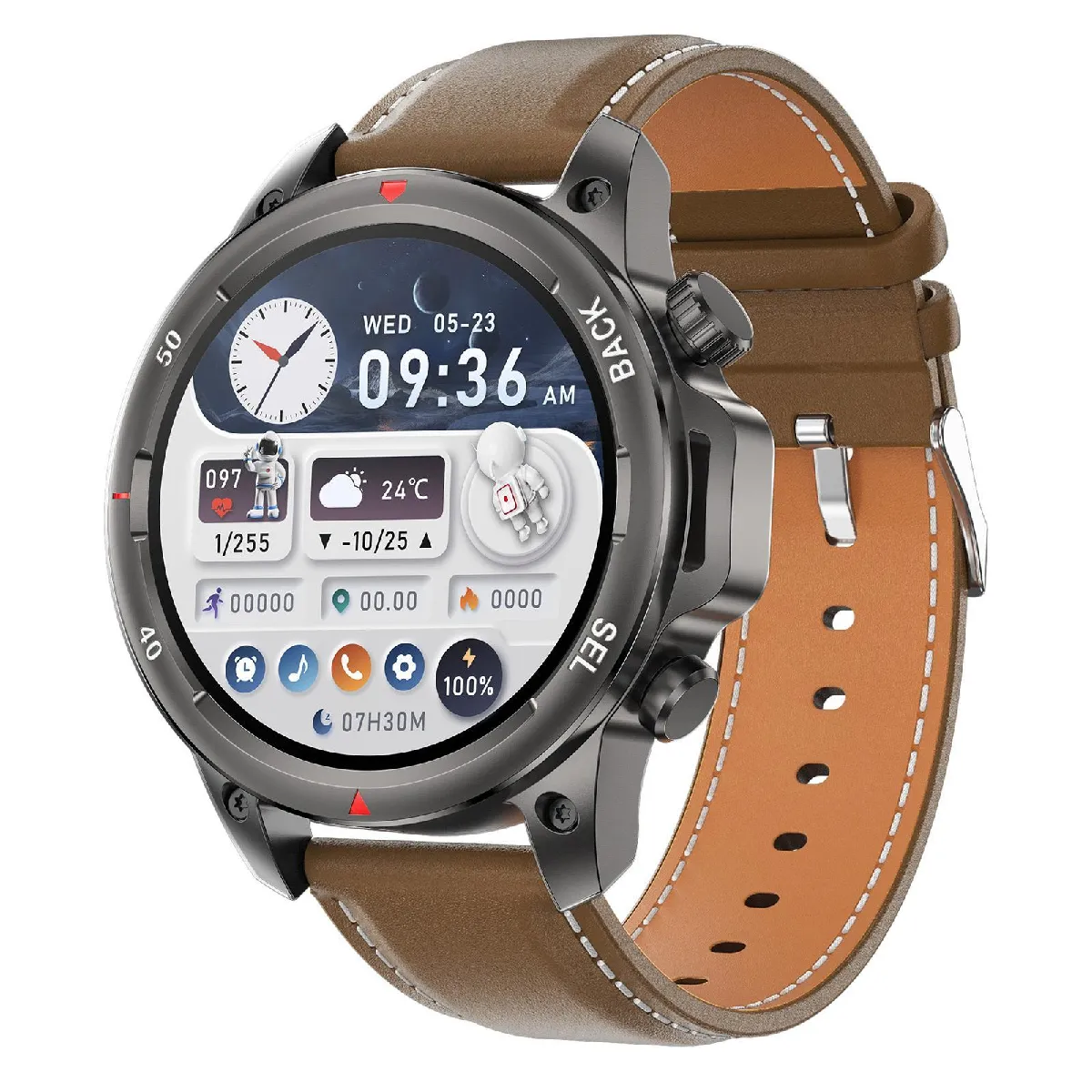 YONIS - Montre Connectée - Appel Bluetooth - Suivi Santé - Étanche - Marron - Image 2