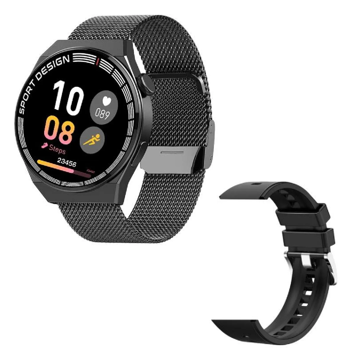 Yonis Noir Montre Connectée Avec Suivi Cardiaque - 1,28 Pouces