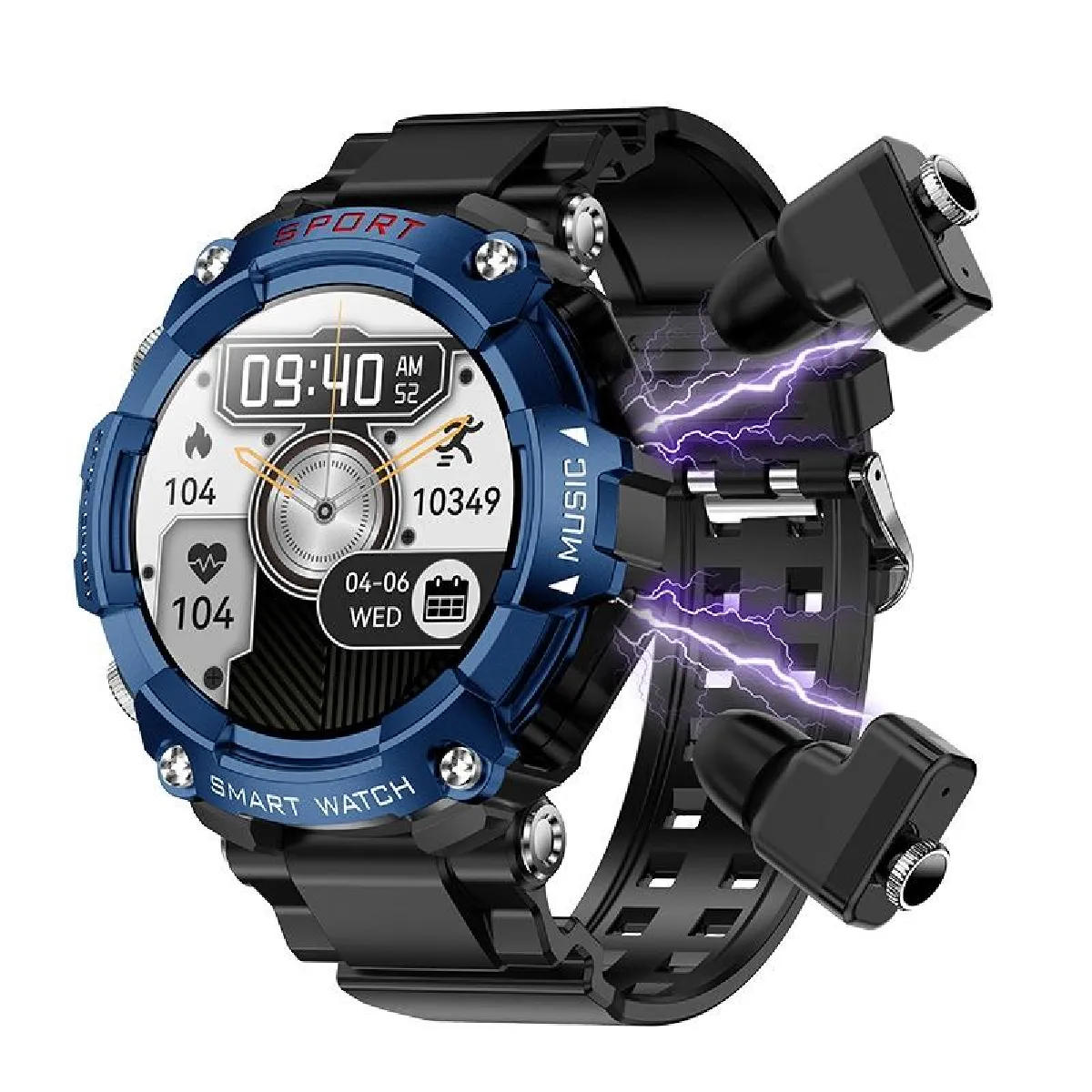 Yonis Bleu Montre Connectée Écouteurs Bluetooth Intégrés