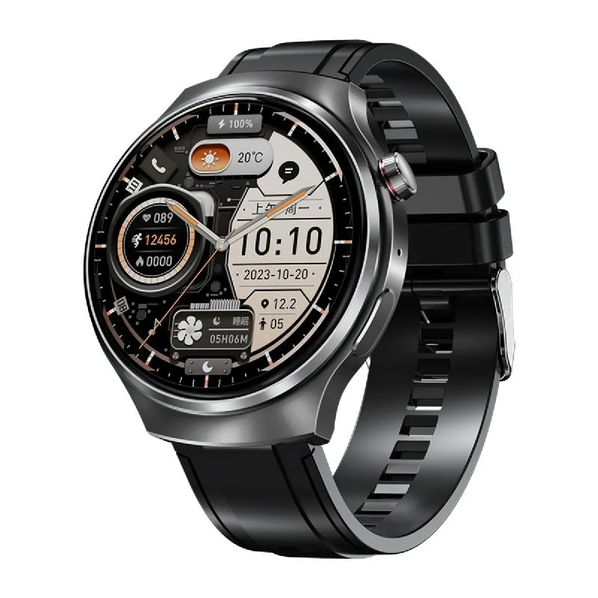 YONIS - Montre connectée - Écran 1.46 pouces - Appels Bluetooth - Argenté Noir - Image 2