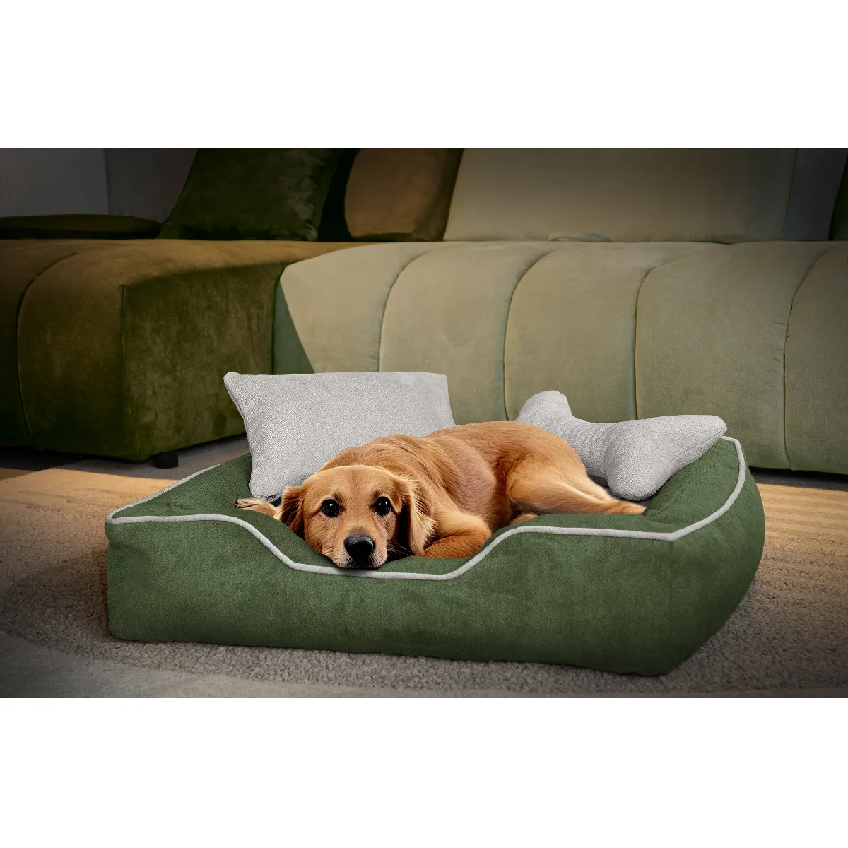 Comparer les prix de Panier pour chien et chat 80 x 70 cm tissu vert foncé et beige clair - BONNIE
