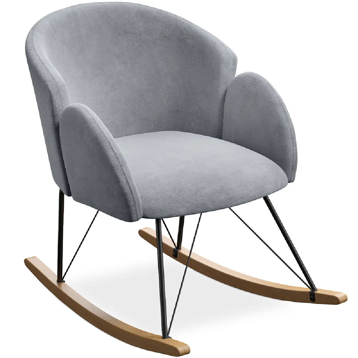 Fauteuil à Bascule avec Accoudoirs - Revêtu en Velours - Freia Gris clair Fauteuil à Bascule avec Accoudoirs - Revêtu en Velours - Freia Gris clair