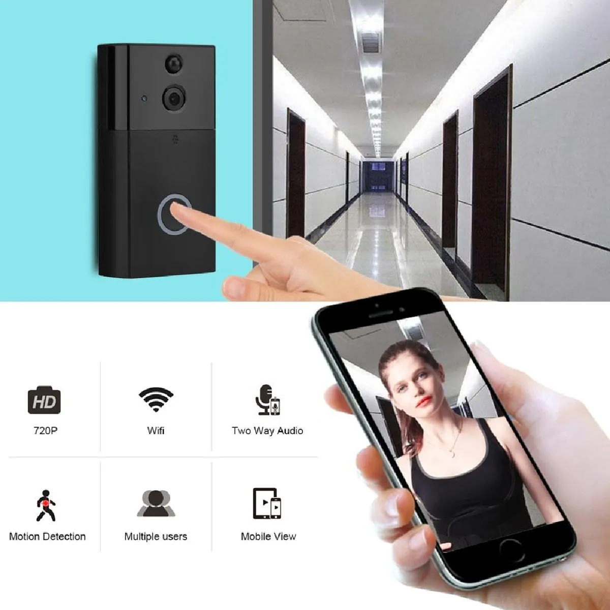 Yonis Interphone Vidéo Hd 720P Vision Nocturne Wifi