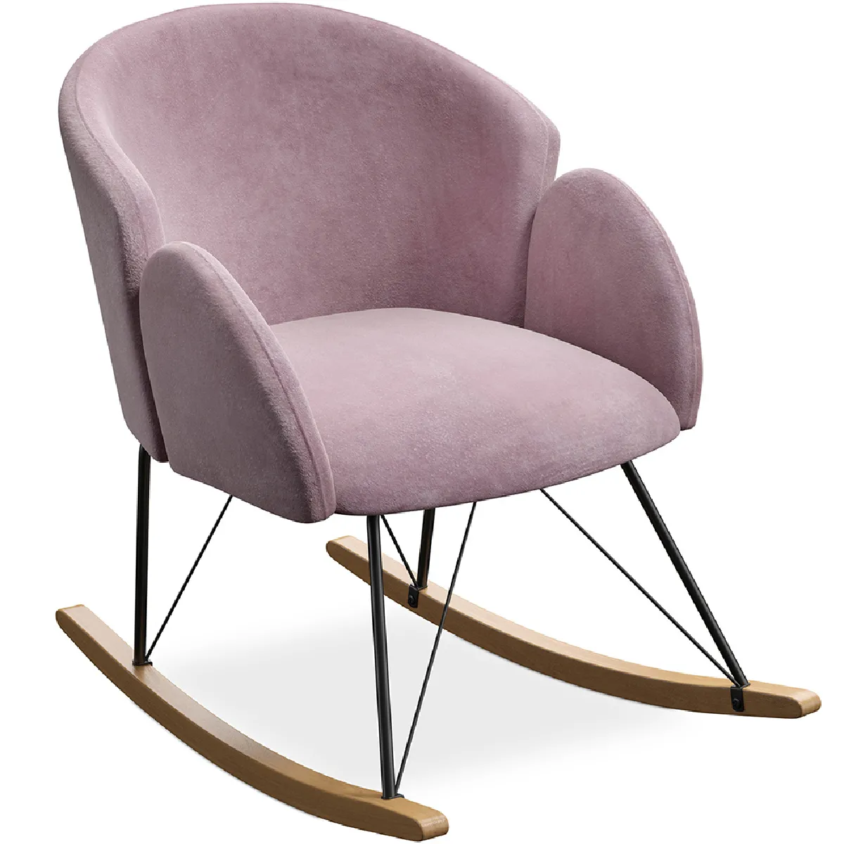 Fauteuil à Bascule avec Accoudoirs - Revêtu en Velours - Freia Rose Clair Fauteuil à Bascule avec Accoudoirs - Revêtu en Velours - Freia Rose Clair