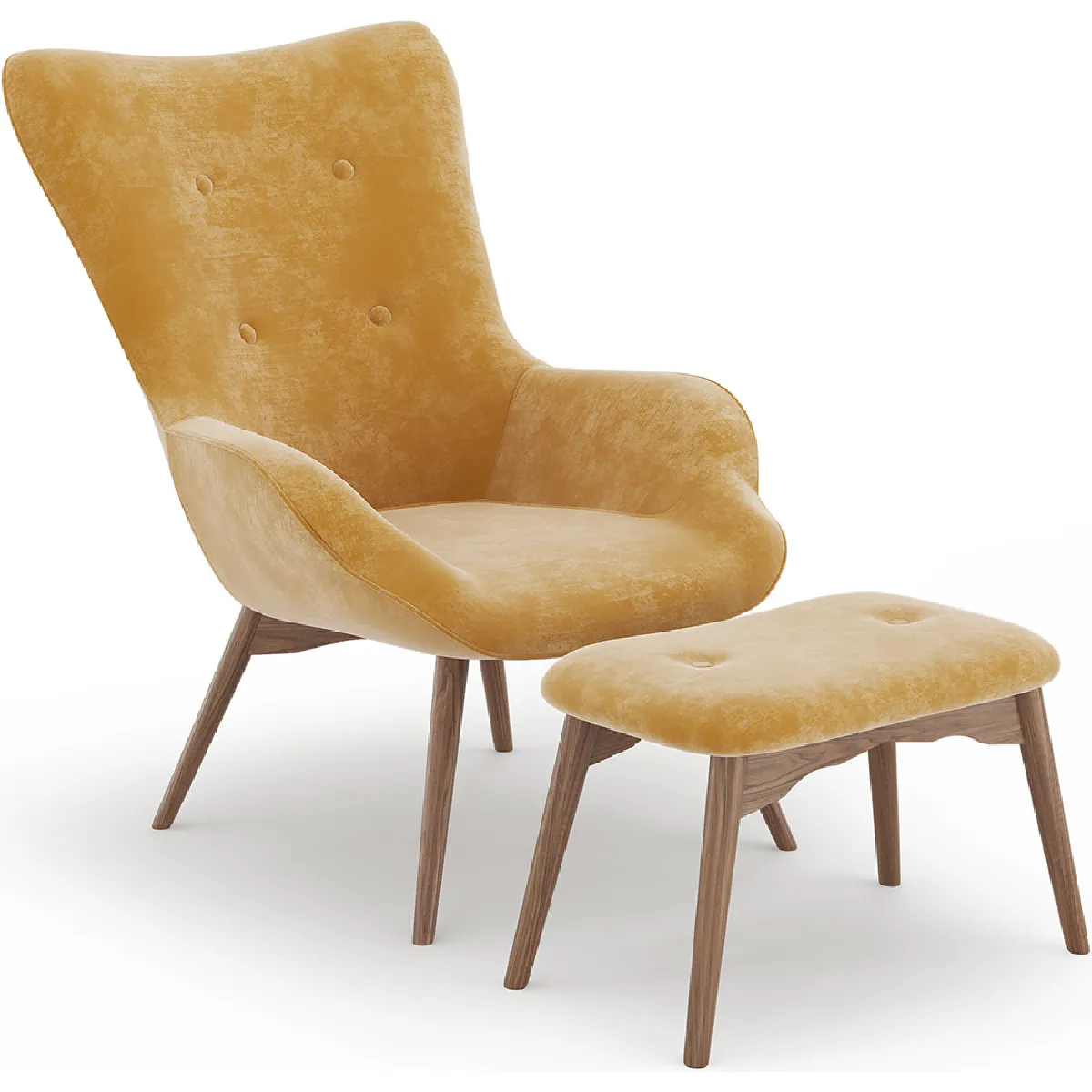 Fauteuil avec repose-pieds - Revêtu de velours - Style scandinave - Huda Jaune Fauteuil avec repose-pieds - Revêtu de velours - Style scandinave - Huda Jaune