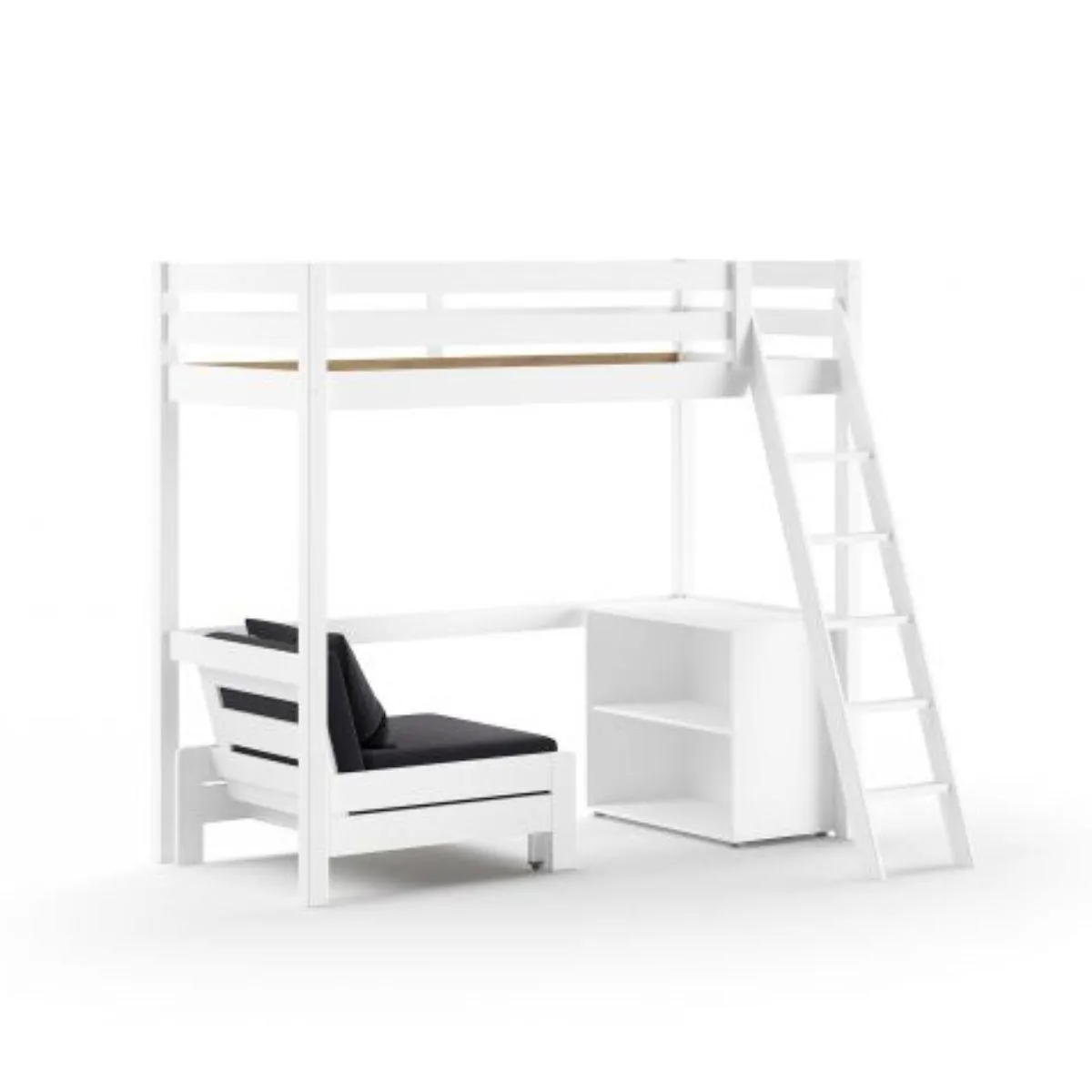 VIPACK Lit haut avec fauteuil et bibliothèque - Blanc VIPACK Lit haut avec fauteuil et bibliothèque - Blanc